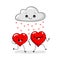 Valentine s card with two kawaii red love heart. Raining