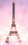 Valentine`s day abstract background with Eiffel tower on pink background with hearts and lights.