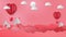 Valentine\\\'s day abstract background  Flying red hearts and Balloon with mountains for valentines concept.