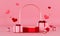 Valentine's day abstract background with red hearts and podium showcase for product presentation. February 14, love