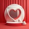 Valentine`s day Abstract red room stand podium in hearth shape window. Valentine day minimal scene for product display presentatio