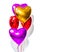 Valentine`s Day. Air balloons. Bunch of colorful heart shaped helium balloons isolated on white