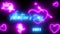 Valentine`s Day. Animation. Animated blue neon letters and pink hearts on a black background.