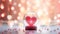 Valentine\\\'s Day background with glass ball with red heart symbol inside on a white lighting blurred background AI Generated