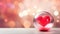 Valentine\\\'s Day background with glass ball with red heart symbol inside on a white lighting blurred background AI Generated