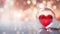 Valentine\\\'s Day background with glass ball with red heart symbol inside on a white lighting blurred background AI Generated