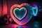 Valentine\\\'s Day background with glowing neon heart and reel of film