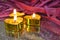 Valentine`s Day background. Gold hearthaped candle