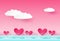 Valentine`s day background with hearts, clouds and grass. Paper syle. Vector eps 10.