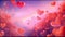 Valentine\'s Day background. Hearts moving around soft lights. Valentine Hearts Abstract Pink and red Background