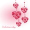Valentine\\\'s day background. Hearts pink and blue papaer cut card on white background. Decor clouds space for text