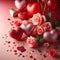 Valentine\\\'s day background with hearts, roses and confetti