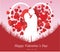 Valentine\'s Day background with a kissing couple silhouette, heart shaped tree