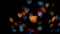 Valentine`s day background, Looping flying abstract colorful hearts and particles isolated black background