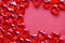 Valentine`s day background, many red transparent hearts