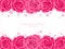 Valentine`s Day background of pink rose frame with tiny pink heart on white background with copy space.