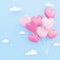 Valentine\\\'s day background, pink and white 3d heart shaped balloons bouquet floating in the sky with paper clouda
