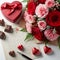 Valentine\\\'s Day background with red roses, gift box, chocolate and letter.