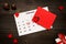 Valentine`s day background. Valentine`s Day card and calendar on