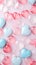 Valentine's Day background, with voluminous transparent hearts, with copy space, in soft pink color.