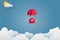 Valentine`s Day Balloon letter floating in the sky and beautiful mountains cloud.paper art.vector illustration