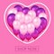 Valentine`s day banner for online shop social net stories. Trendy poster, greeting card with huge heart frame and pink balloons