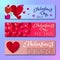 Valentine`s day banners. Shiny hearts and light background