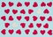 Valentine`s Day blue background with lots of felt red hearts and two white with flowers hearts. Greeting or invitation card.