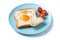 Valentine\\\'s Day breakfast with egg with tomatoes, heart shaped and toast bread