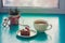 Valentine`s Day, breakfast for your favorite - cup of coffee, wi