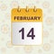 Valentine`s day, calendar icon on pattern with snowflakes