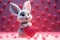 Valentine's day card with bunny. Rabbit cartoon collection. Small lovely rabbit with hearts