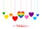 Valentine`s day card with colorful rainbow hearts, vector