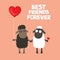 Valentine`s Day card with cute cartoon sheep holding hands