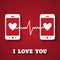 Valentine\'s day card with hearts on smartphone displays.