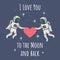 Valentine`s day card template. Couple of astronauts holding a heart.