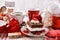 Valentine`s Day celebration with cake and coffee