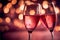 Valentine\\\'s day celebration toast, pink champagne glasses close up, bokeh lights background. AI generative