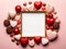 valentine\\\'s day. Chocolate bonbons and hearts on a pink background