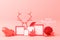 Valentine`s day concept background with red and pink hearts star rose