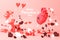 Valentine`s day concept background with red and pink hearts star rose