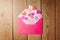 Valentine\'s day concept with envelope and heart shapes. Retro filter effect