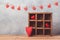 Valentine`s day concept with heart shapes and wooden box