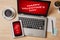 Valentine`s day concept on laptop and smartphone screen