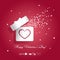 Valentine`s day concept vector illustration with open gift box and flying hearts on red background. Eps10 vector illustration wit
