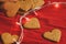 Valentine\\\'s day cookies background isolated on red with ethereal lights.