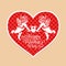 Valentine`s day with Cupid couples hold bird on hearton in red heart Scottish Tartan Texture on vector design