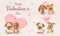 Valentine`s Day with cute dogs kiss and Character dogs are in love greeting card.