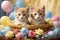 Valentine\\\'s day. Cute kittens inside a straw basket.