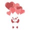 Valentine s Day cute panda on balloons rises into the sky. Panda is in love